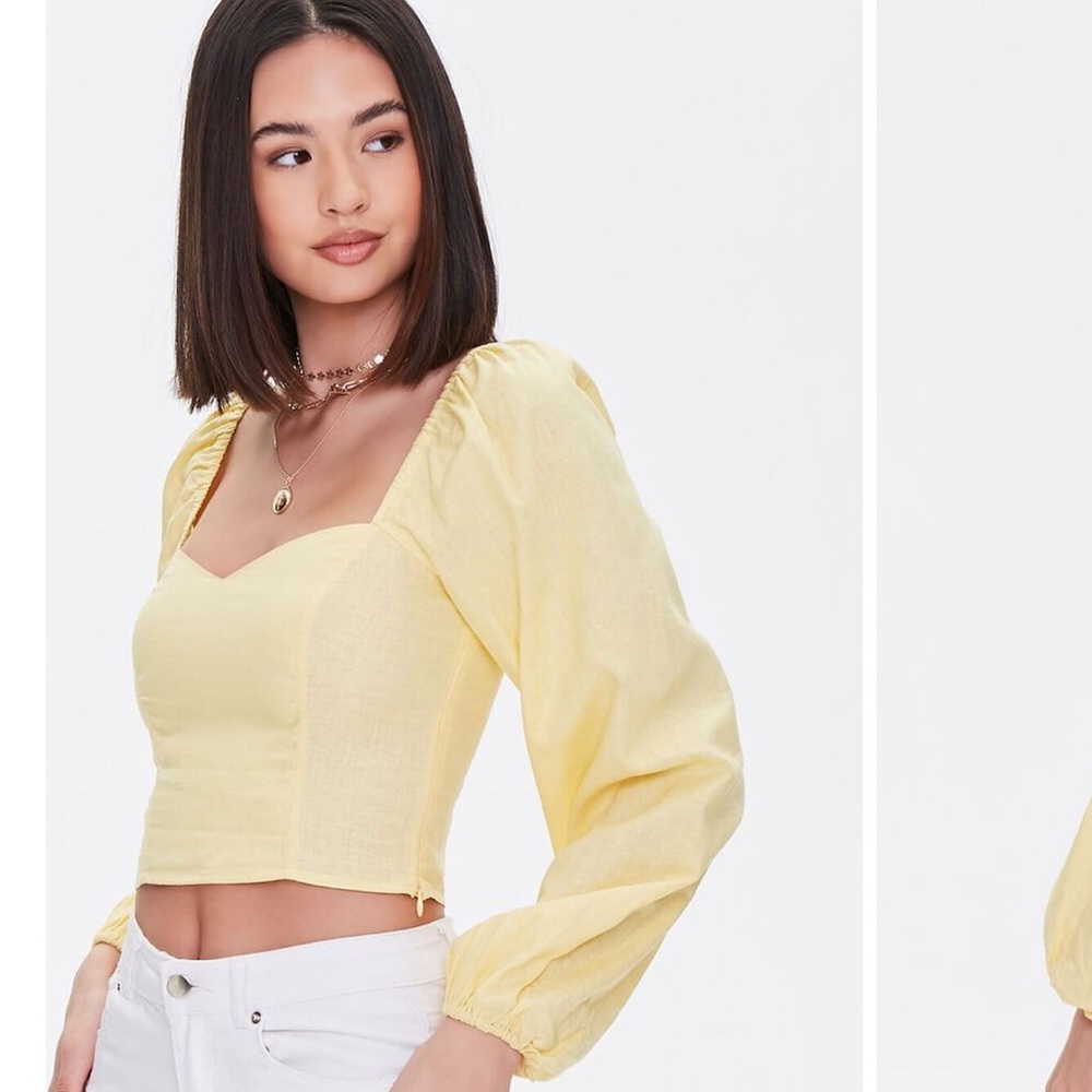 Forever 21 Brown Sweetheart Peasant-Sleeve Top